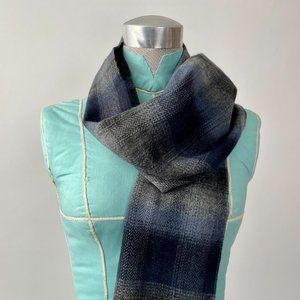 NEW V. Fraas Men's Plaid Tartan Scarf, Ultra Soft, Blue Grey